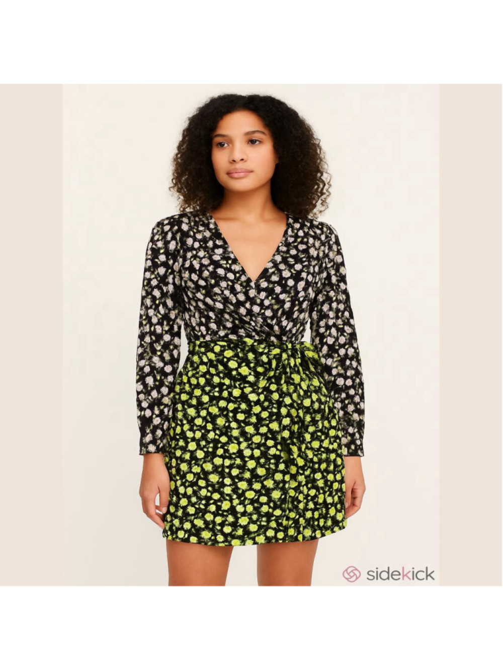 NWT Glamorous Black Floral Wrap Mini Dress V Neck Balloon Sleeve US 8